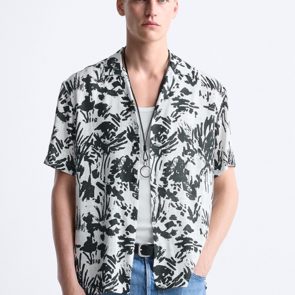 Zara Black and White Patterned Dress Shirt